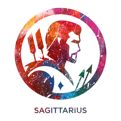 Sagittarius zodiac symbol with a colorful painted texture.