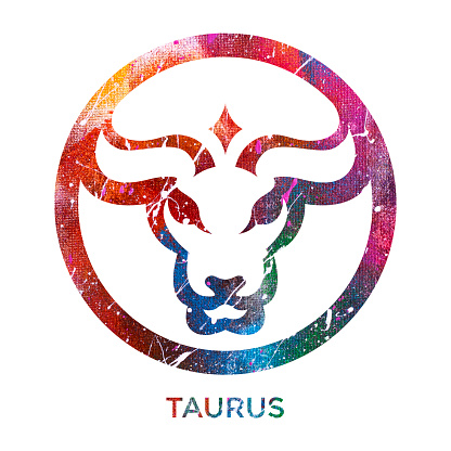 Taurus zodiac symbol with a colorful painted texture.