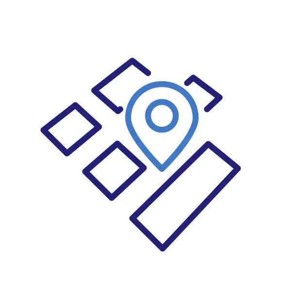 Vector illustration of Urban map icon with GPS pin for destination, vector thin line illustration for city navigation, location tracking, and travel planning