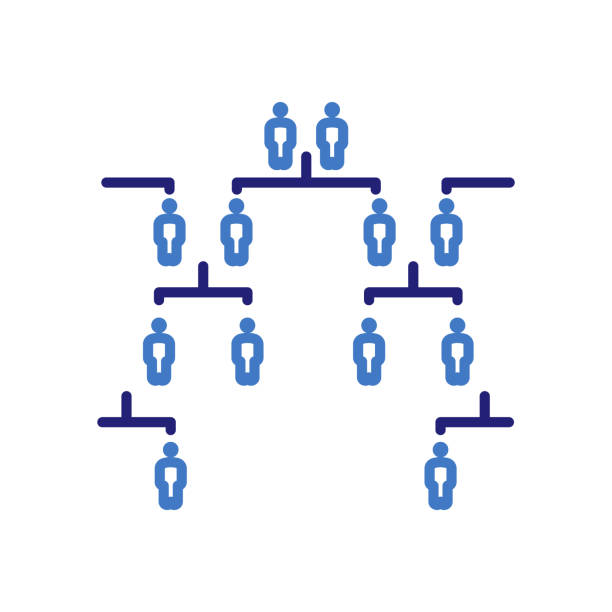 genealogiczna ikona drzewa genealogicznego dla genealogii z postaciami ludzkimi połączonymi liniami, ilustracja wektorowa cienka linia dla historii rodziny, przodków i koncepcji dziedzictwa - tree root family tree family stock illustrations