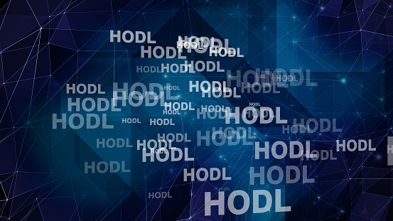 Crypto hodl text and connected lines hold strategy in cryptocurrency market