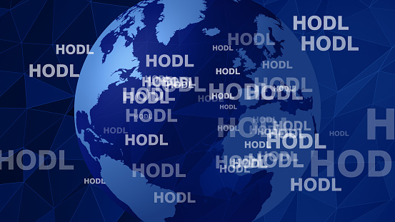 Hodl text and world globe crypto market innovative approach to holding assets in volatile financial industry