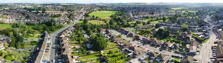 High Angle Ultra Wide Panoramic View of East Luton city of England UK