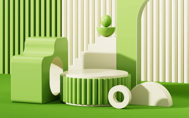 istock Abstract geometric architecture and empty stage, geometric figure, indoor light and shadow, 3d rendering. 2077137013