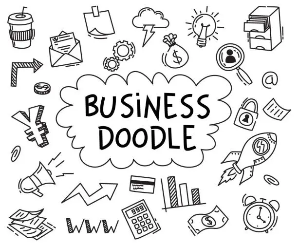 Vector illustration of Set of business doodle on white background