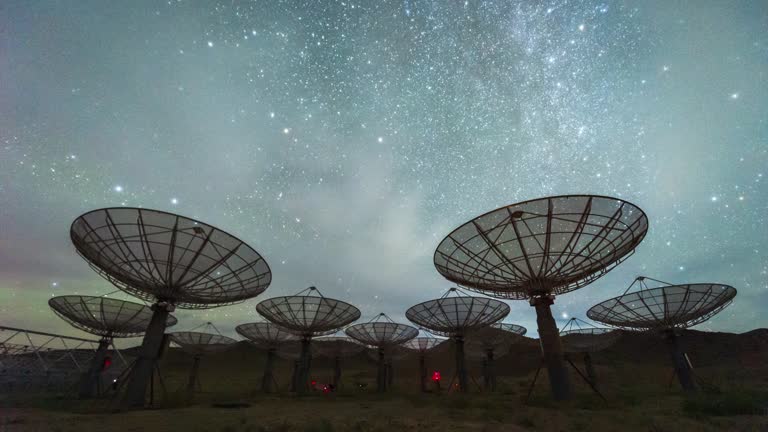 The satellite receiver of the National Astronomical Observatory in the evening