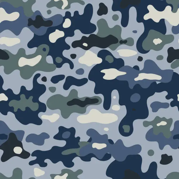 Vector illustration of Military camouflage seamless pattern, blue color.