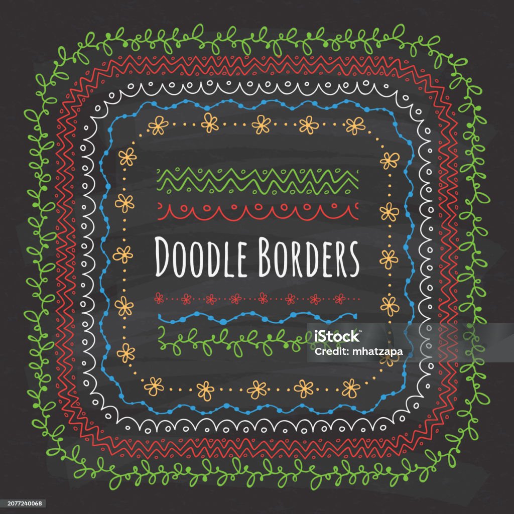 Pattern Border Twitter Set Of Doodle Borders Decorative Seamless Pattern Brushes Stock ...
