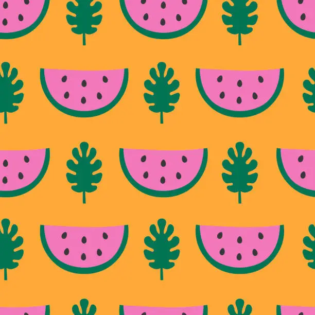 Vector illustration of Tropical summer seamless pattern with watermelon