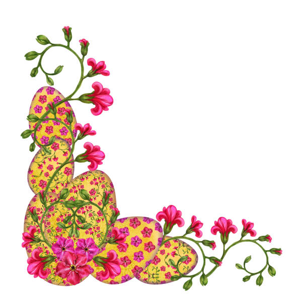 kuvapankkikuvitukset aiheesta akvarelli pääsiäisen keltaiset munat, joissa on kukkakuvio keväällä kukkivista esikoista pääsiäisen clipart-kuvalle, kortit, kutsut, tarrat, scrapbooking, reunat, kuviot, kääre, lahjat, taustakuva, tausta - candle borders