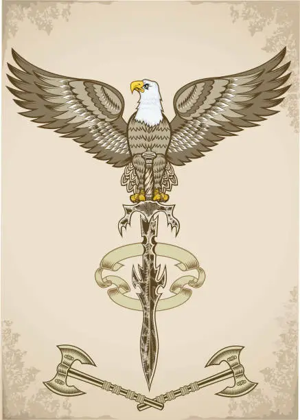 Vector illustration of American eagle  with sword