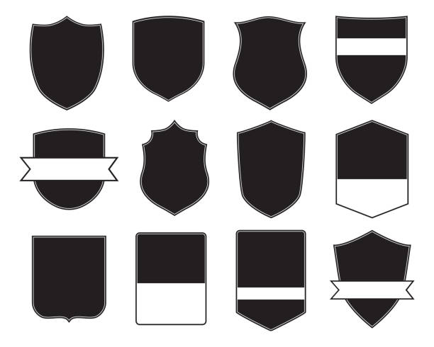 black and white shield silhouette - silhouette security elegance simplicity stock-grafiken, -clipart, -cartoons und -symbole