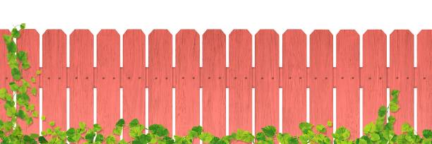 ilustrações de stock, clip art, desenhos animados e ícones de red wooden fence/ivy/a - ivy backgrounds wood fence