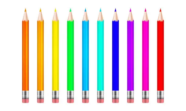 Vector illustration of Vector color pencils with erasers. illustration