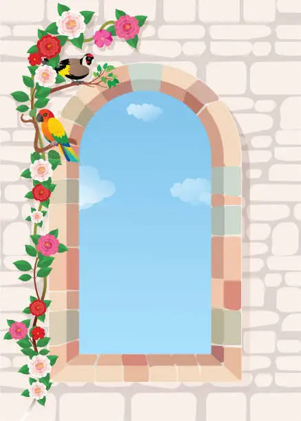 Vector illustration of Stone Wall and Window