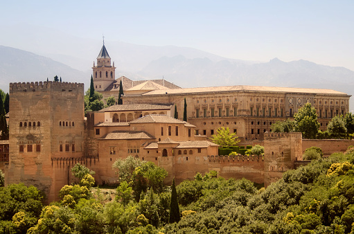 Aerial view of the Alhambra in blue hour, Spain