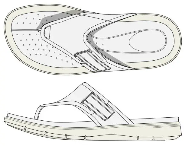 Vector illustration of Thong sandal outline drawing vector, flip-flop strap sandal design, side and top view