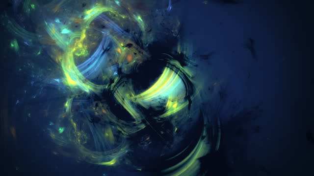 Abstract fractal art background loop. Painterly textured swirling cosmic space scene.