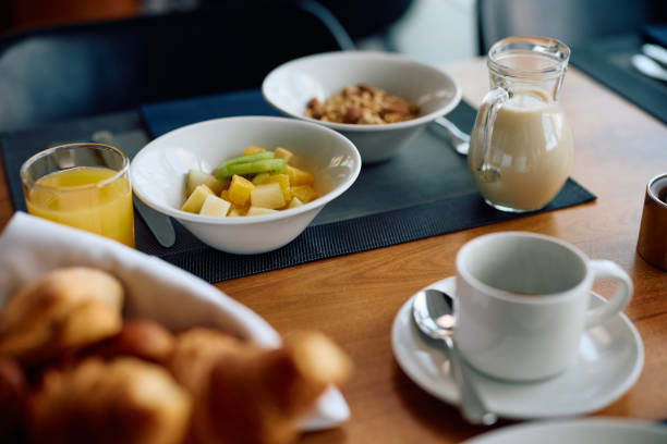 istock Healthy food for breakfast at dining table in a hotel. 2077441222