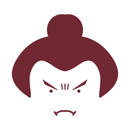 Simple Minimalist Japanese Cute Fat Sumo Man Hair Head Face Cartoon Character Mascot Illustration