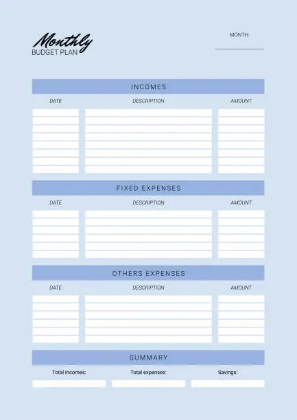 Vector illustration of Monthly budget planner made in business style