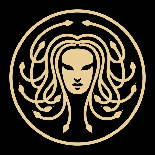 Vector illustration of Circular Gorgon Medusa God with Snake Hair Illustration Design Inspiration