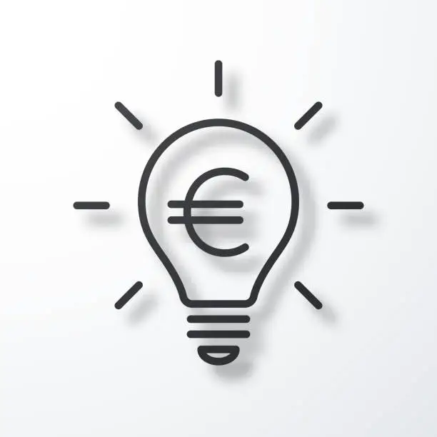 Vector illustration of Light bulb with Euro sign. Line icon with shadow on white background