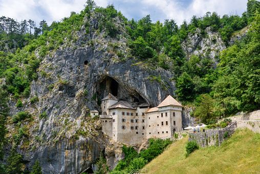 Predjama, Slovenia - June 27, 2023: Predjama Castle in Slovenia, Europe. Renaissance castle built within a cave mouth in south central Slovenia.