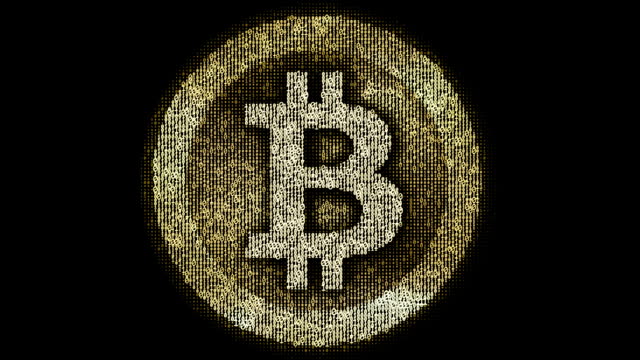 Bitcoin symbol loop made of binary code. Ones and zeros.