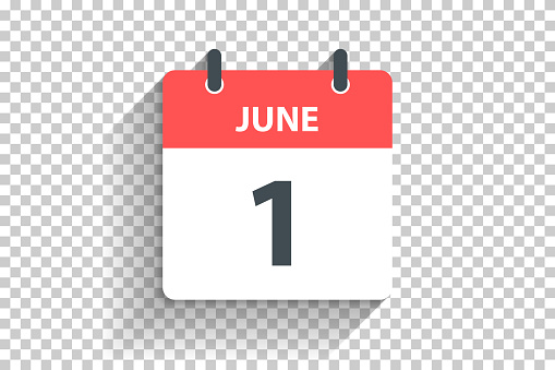June 1. Calendar Icon with long shadow in a Flat Design style. Daily calendar isolated on blank background for your own design. Vector Illustration (EPS file, well layered and grouped). Easy to edit, manipulate, resize or colorize. Vector and Jpeg file of different sizes.