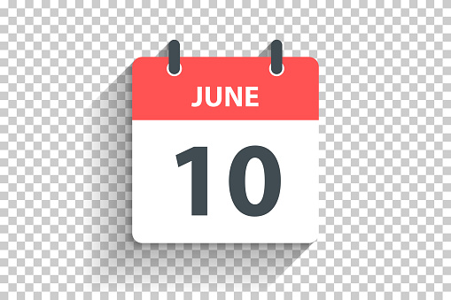 June 10. Calendar Icon with long shadow in a Flat Design style. Daily calendar isolated on blank background for your own design. Vector Illustration (EPS file, well layered and grouped). Easy to edit, manipulate, resize or colorize. Vector and Jpeg file of different sizes.