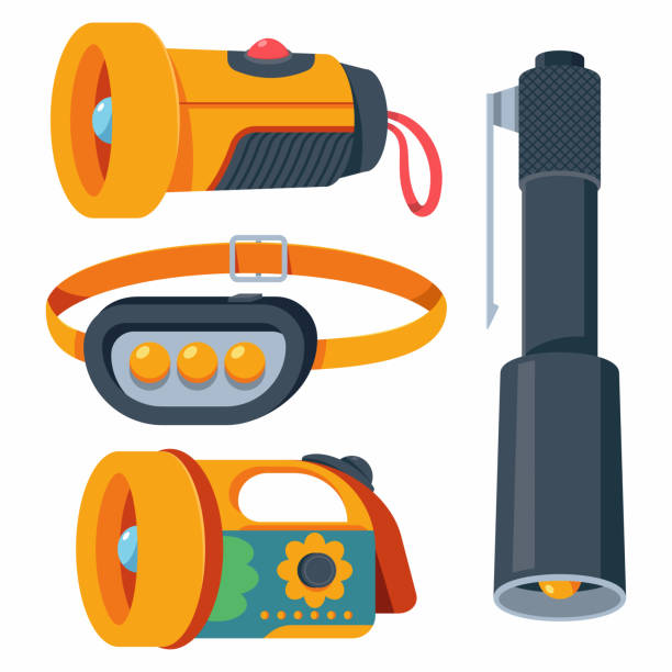 ilustrações de stock, clip art, desenhos animados e ícones de flashlights vector cartoon set isolated on a white background. - lantarn