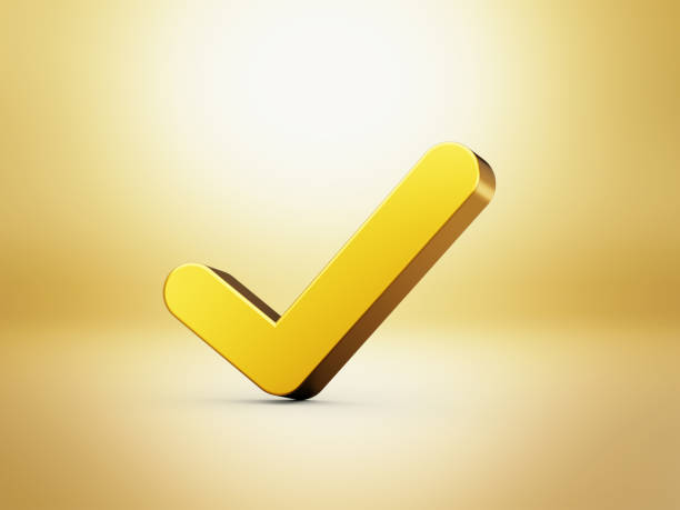 istock 3d shiny golden light golden check mark on golden background. 3d illustration 2077531307