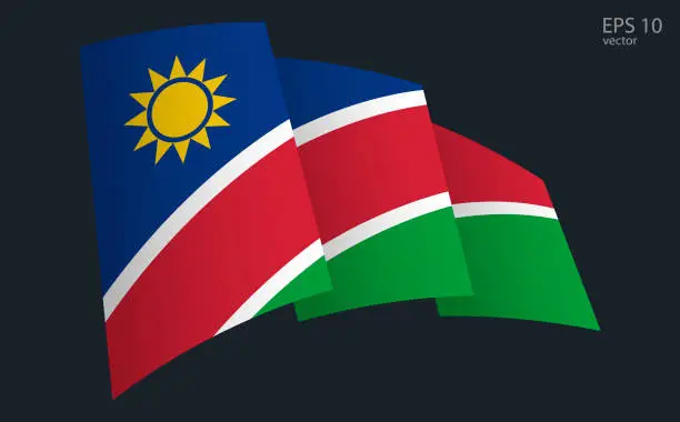 Vector illustration of Waving Vector flag of Namibia. National flag waving symbol. Banner design element.