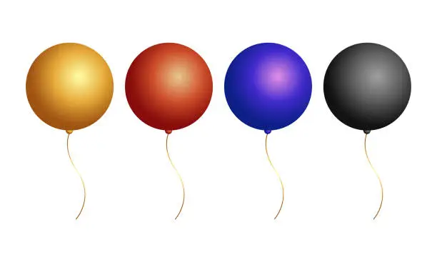 Vector illustration of Vector realistic colorful 3d balloons set isolated on transparent background