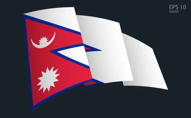 Vector illustration of Waving Vector flag of Nepal. National flag waving symbol. Banner design element.