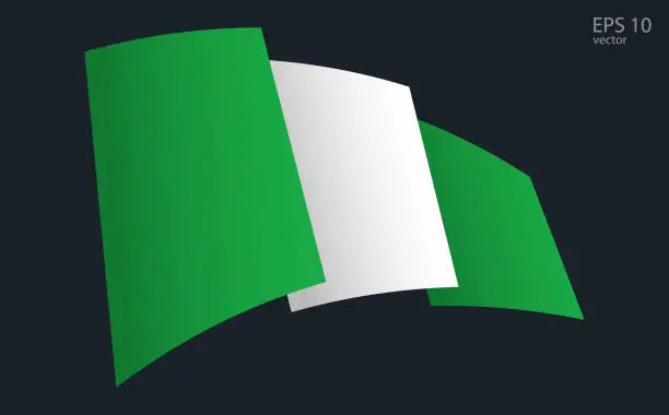 Vector illustration of Waving Vector flag of Nigeria. National flag waving symbol. Banner design element.