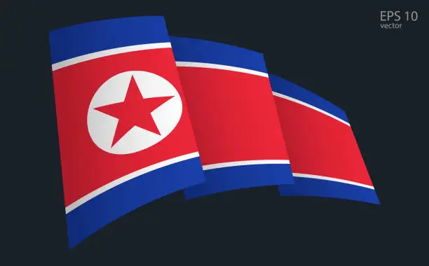 Vector illustration of Waving Vector flag of North Korea. National flag waving symbol. Banner design element.