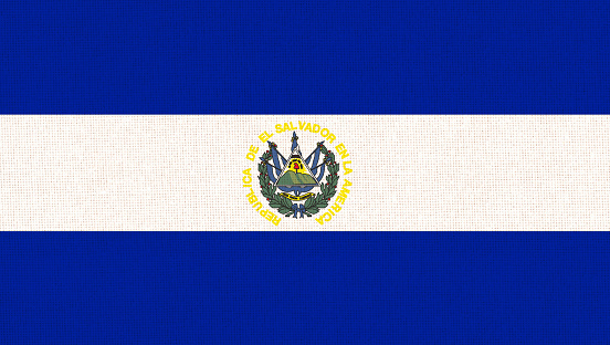 Flag of El Salvador. Salvadoran flag on fabric surface. Fabric Texture. National symbol. Republic of El Salvador. Salvador national flag. 3d illustration