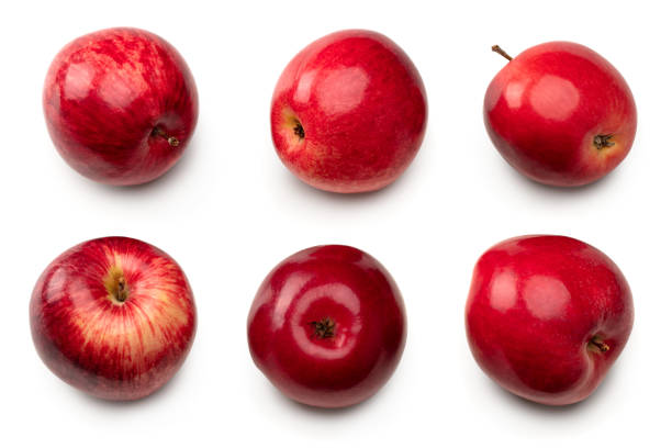 red apples isolated on white background. clipping path. top view