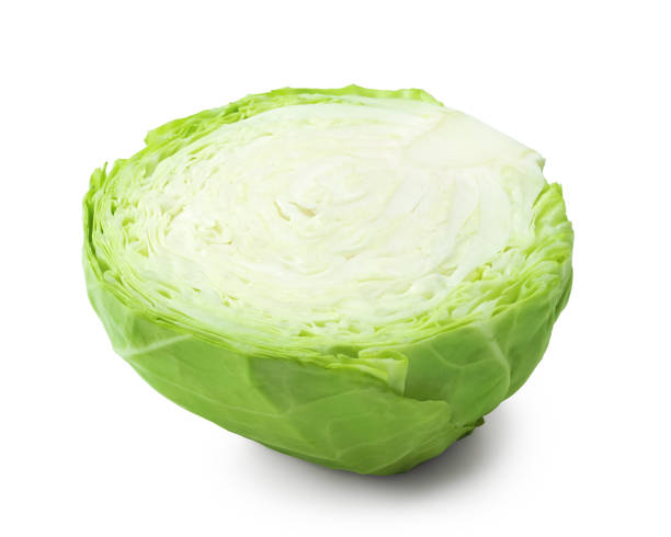 istock half of green cabbage isolated on white background. clipping path 2077602399