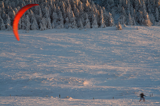 snowkiting at dusk