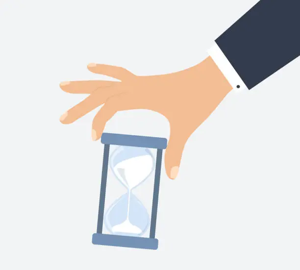 Vector illustration of Businessman Holding Hourglass. Time Control And Time Management Concept