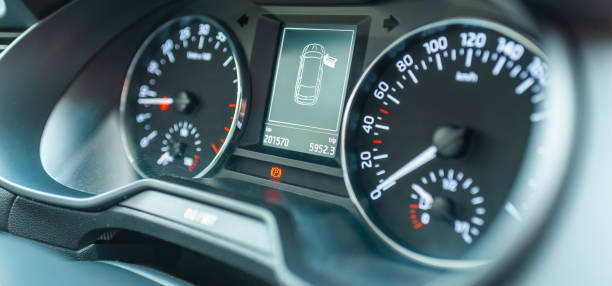 istock Modern car speedometer,odometer,tachometer and illuminated dashboard. car dashboard modern automobile controlilluminated panel speed display.Car instrument panel.Close up.Selective focus. 2077682821