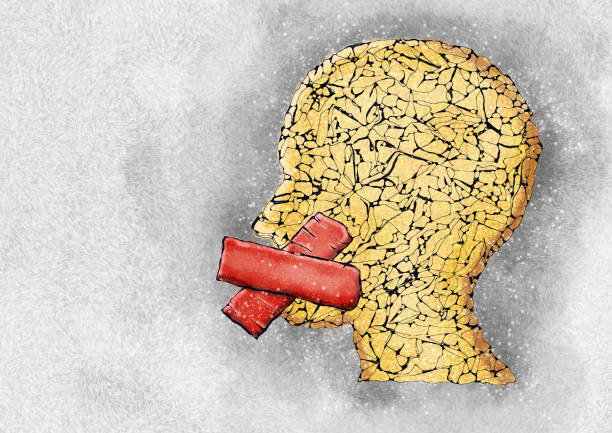 Shut up concept. Human metaphor about social life. Abstract art.