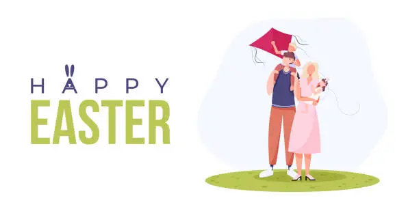 Vector illustration of Happy Easter Family.