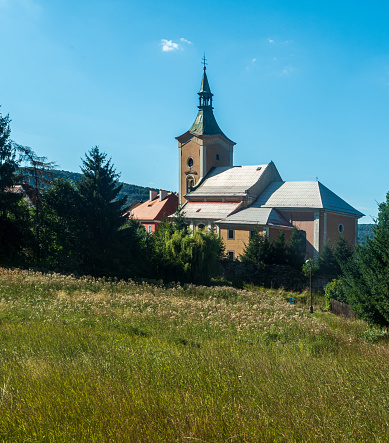 Kostel Narozeni Panny Mariefrom 17th century in Kravare village near Ceska Lipa city in Czech republic