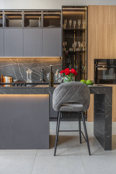 istock huge modern spacious apartment with high ceilings, panoramic windows with fantastic view, wooden decor, kitchen area, separate shower in greenery and dressing room 2077779047