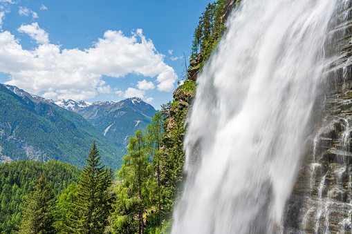 Stuibenfall waterfall biggest waterfall in Tirol in the Ötztal valley in Tyrol Austria during a beautiful springtime day in the Alps.