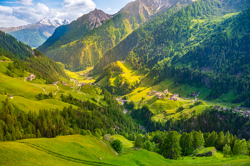 view of the village of Bulnes in the Picos de Europa in National Park in Asturias, Spain